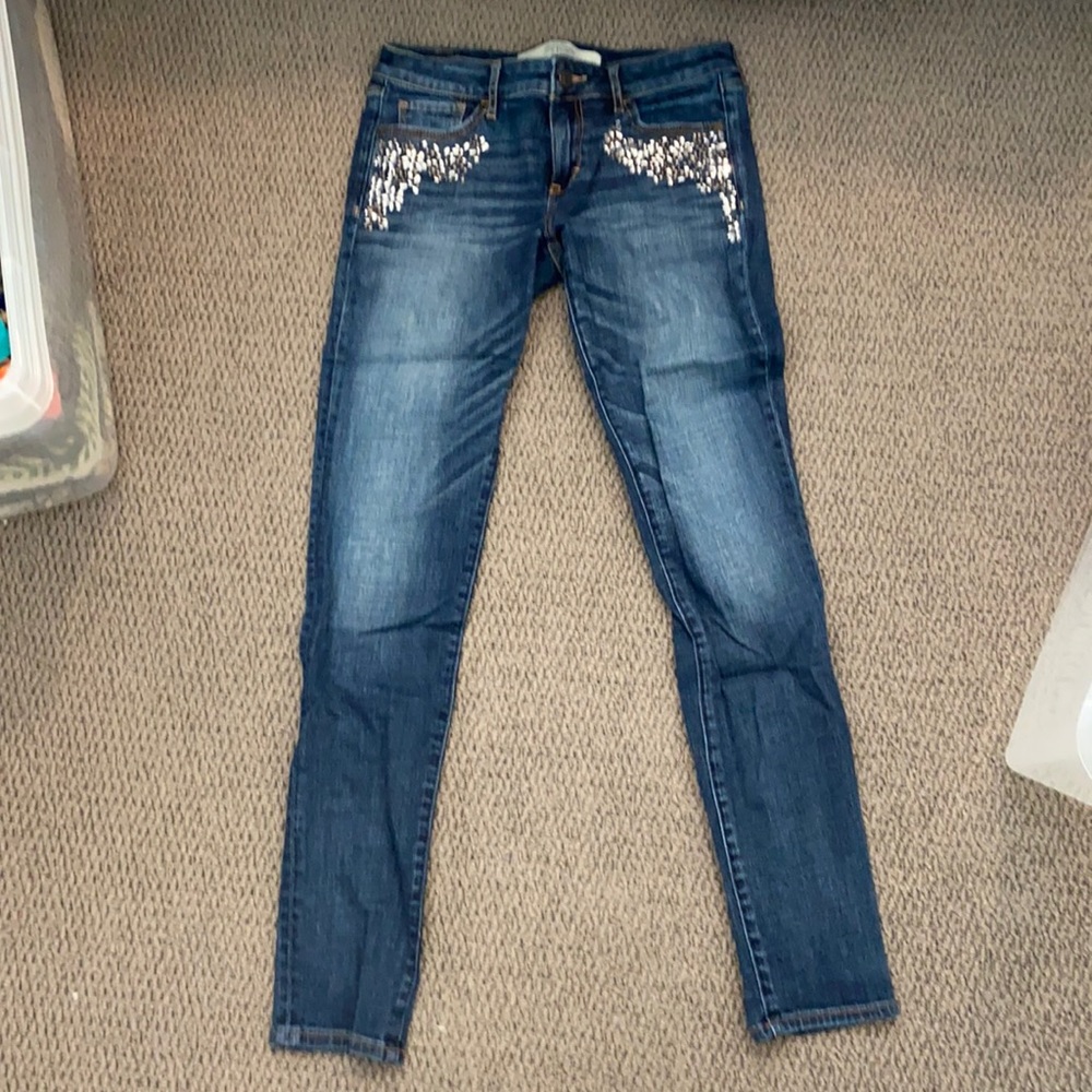 Abercrombie medium wash skinny w/ rhinestone